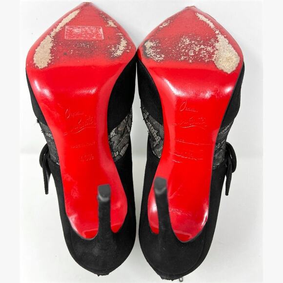Christian Louboutin Black Suede & Lace Boteboot 100 Ankle Boots – Size EU 40.5 - Picture 8 of 10